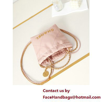 Chanel Shiny Calfskin  &  Gold-Tone Metal CHANEL 22 Mini Handbag AS3980 Light Pink